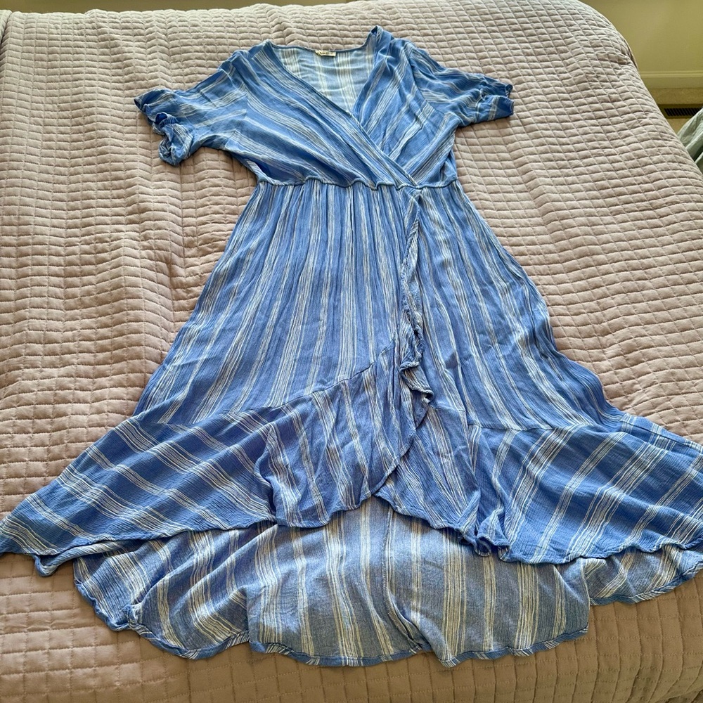 Kori Blue and White Striped Hi- Low Dress